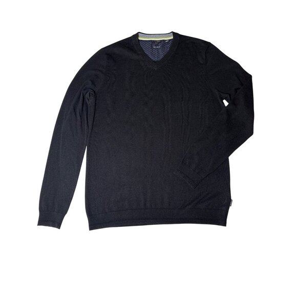 Ted Baker Mens Sweater Size 5 TALL XL Black Silk Cashmere Blend V Neck Long Slee - Picture 1 of 9